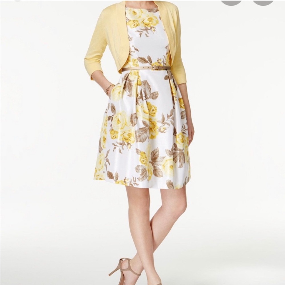 💗 Jessica Howard Yellow Floral Dress with Cardigan